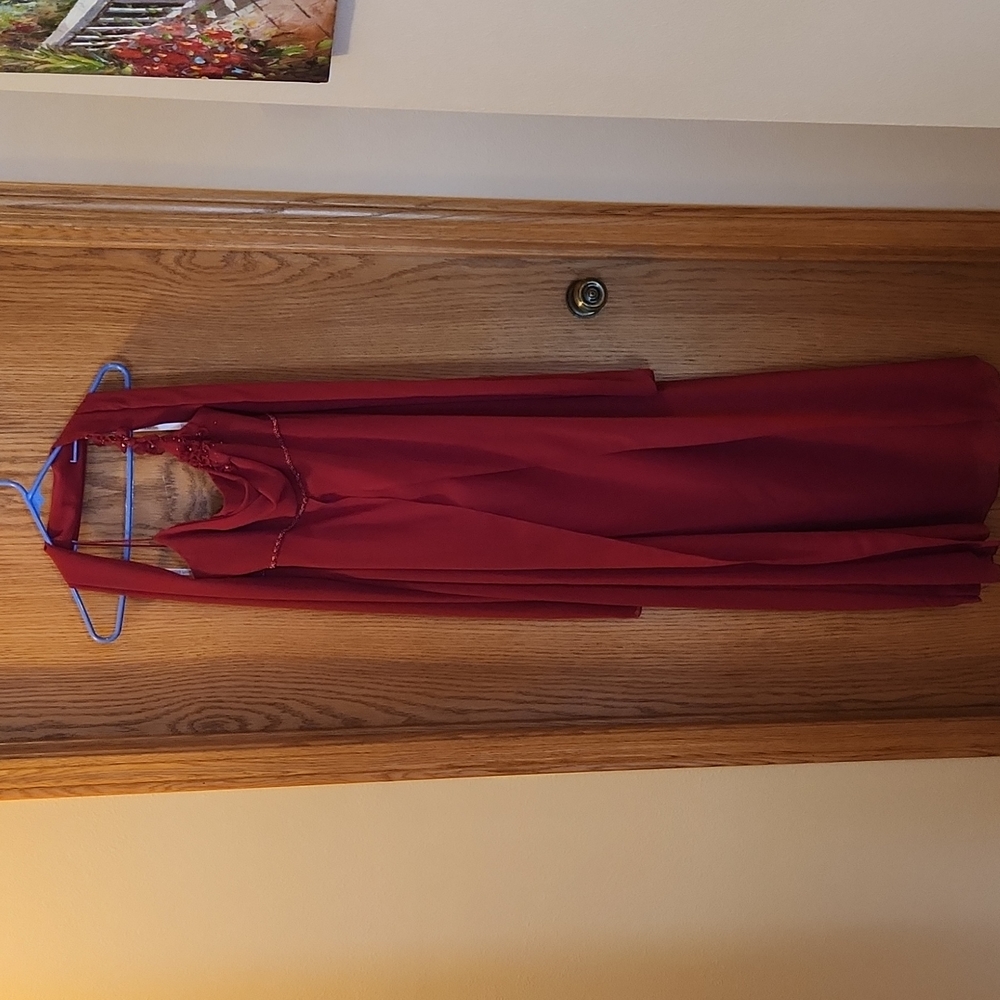 Floor-length maroon dress